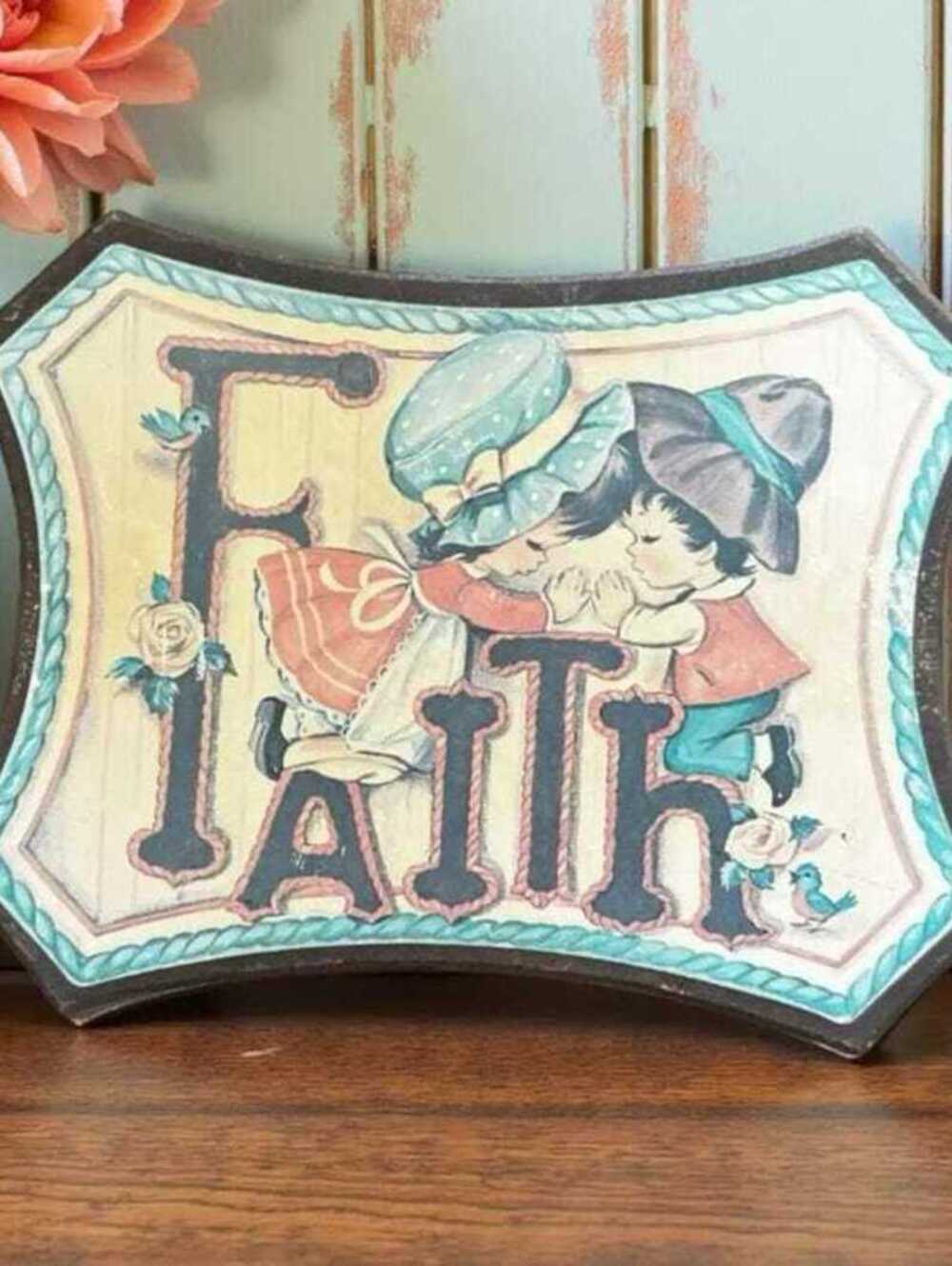 Vintage Children Prayer Art Plaque, Retro Storybook Nursery Wall Decor